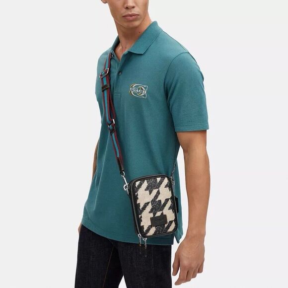 Coach CJ672 Stanton Crossbody With Houndstooth Print Black Cream Leather Canvas - Picture 9 of 9